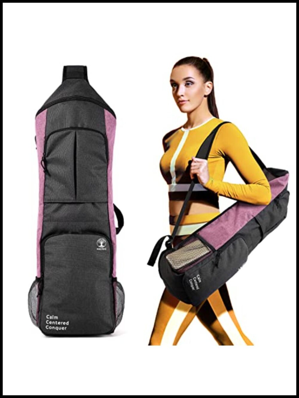 Yoga Mat Bag Carrier with Pockets & Water Bottle Holders, 28in